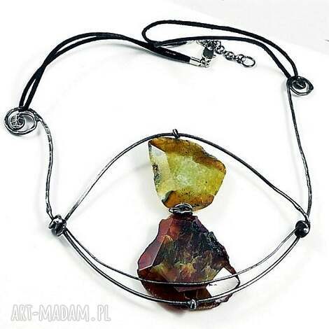 naszyjnik designerski z wielkimi naturalnymi pięknymi agatami autorsko oprawiony