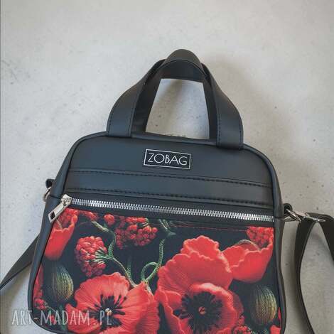 Torebka kuferek czerwone maki do ręki i na ramię - handmade Zobag