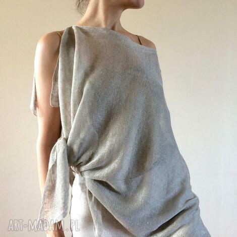 tuniko - ponczo w naturalnym lnie, narzutka lniana, bluzka prezent