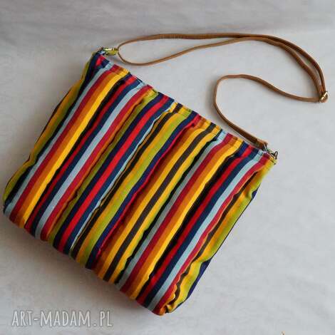 Bawełniana torba - poduszka w paseczki (listonoszka) - handmade