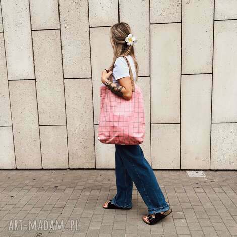 Shopper na ramię Mr. M Pop pudrowy róż - skóra naturalna i pojemna torba na laptop