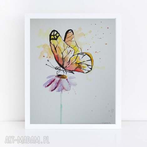 Motyl - akwarela kwiatek. Ręcznie malowana ilustracja na papierze 300 g/m2 (21 x 28,4 cm)
