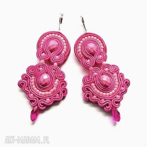 Kolczyki sutaszowe Cold Pink - ręcznie haftowane boho, 7 cm