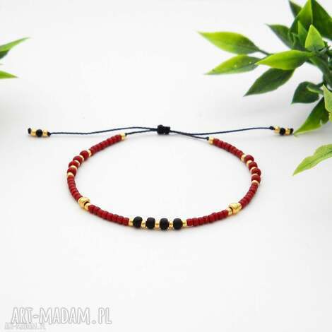 Bransoletka koralikowa Minimal - Red - delikatna i regulowana handmade z TOHO