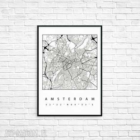 Grafika Amsterdam - mapa miasta w ramie | Prezent dla niej