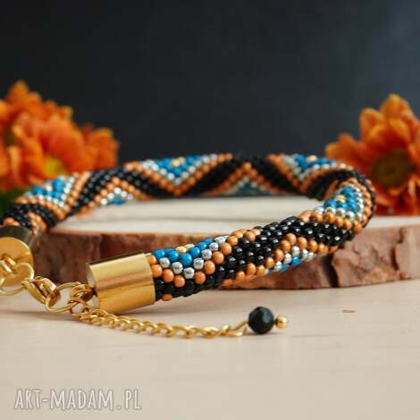Bransoletka koralikowa z naturalnym agatem - stal chirurgiczna Toho handmade