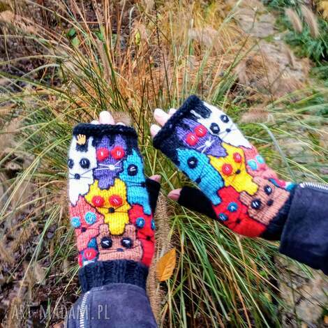 evemadeart mitenki z serii szalone koty/ rękawiczki damskie/ jesienne