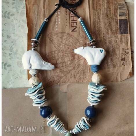 Korale z misiami polarnymi - ceramiczna biżuteria handmade (ok. 40 cm)