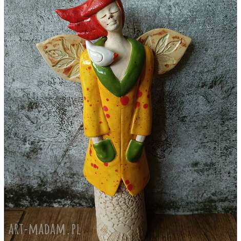 Anioł wiosenny z rozwianymi włosami - ceramika handmade 33 cm