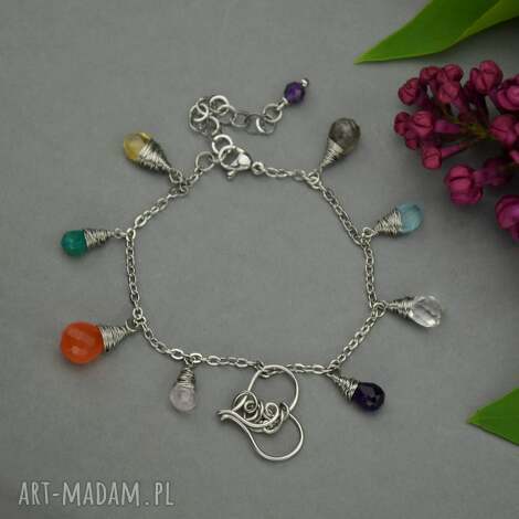 magiczna kolorowa bransoletka z sercem wire wrapping ametyst cytryn karneol