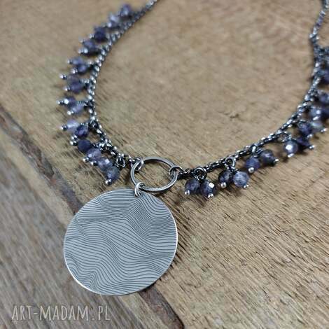 naszyjnik - zawieszki z iolitu, srebro oksydowane, srebro 925, iolit