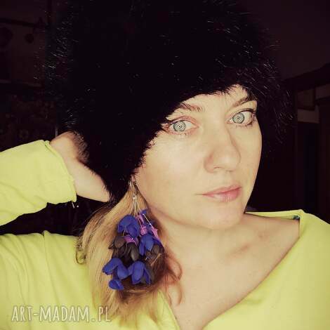 futrzana czapka czern granatowa na podszewce, rozmiar uniwersalny, box y1 zima boho