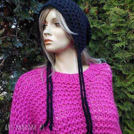 Szydełkowa czapka slouchy bonnet Linen Time - czapka krasnalka z angorą i akrylem (na zamówienie)