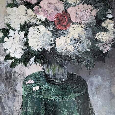Pastelowy obraz akrylowy Peonie 100x70 cm - wiosenny bukiet