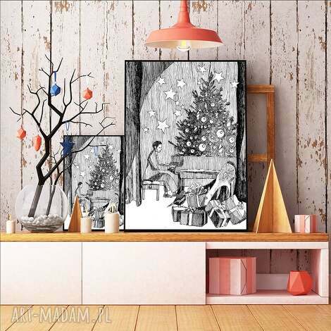 W zimowym lesie - art print A4, świąteczna ilustracja na prezent