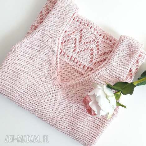 bluzki różowy letni top lato, bawełniany ręcznie dziergany