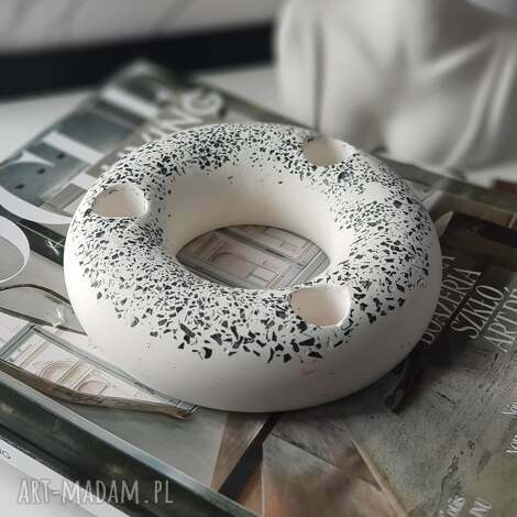 Świecznik potrójny z kruszonym szkłem Nejmi Art Handmade - biel i czerń na 3 świece