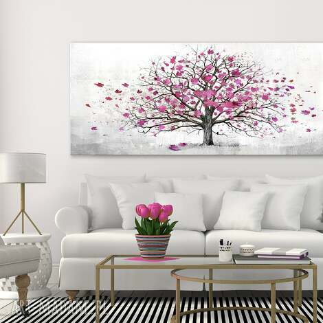 Abstrakcyjne drzewo w róży - nowoczesny obraz na płótnie 147x60 cm art-Madam.pl