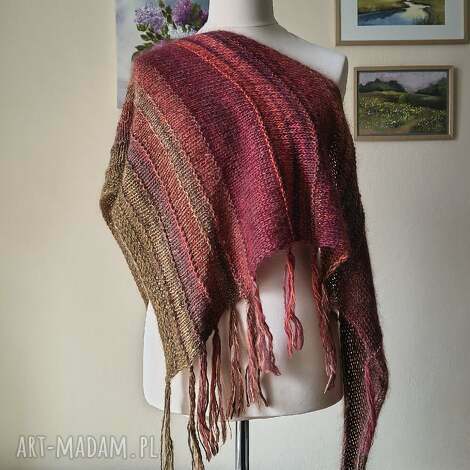ręcznie na drutach - jarzębina miła, ciekawa chusta z ekskluzywną japońską