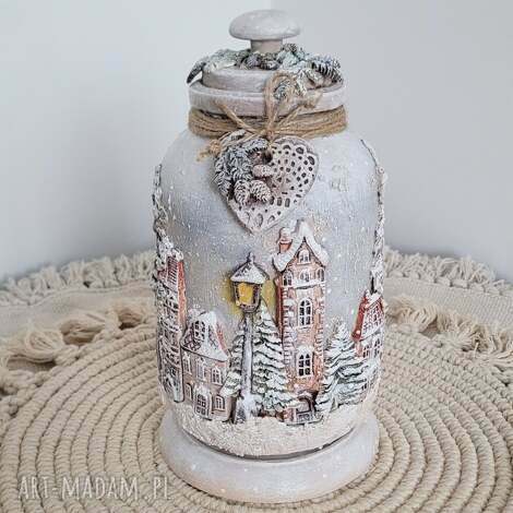 duży pojemnik, latarenka - zimowe miasteczko, pojemnik na słodycze, lampion