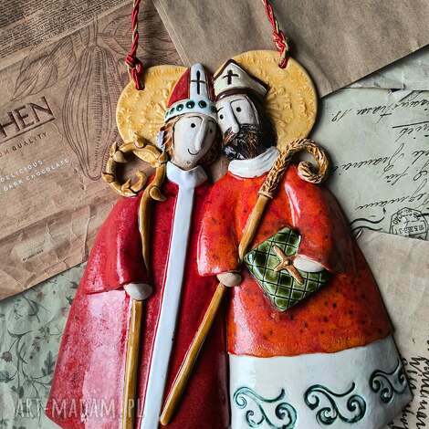 Pamiątka Bierzmowania - św. Stanisław i św. Cezary, ceramika handmade