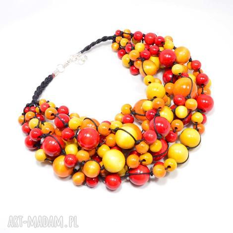 pomarańcza naszyjnik drewniany, okazałe korale, stal szlachetna, korale drewniane