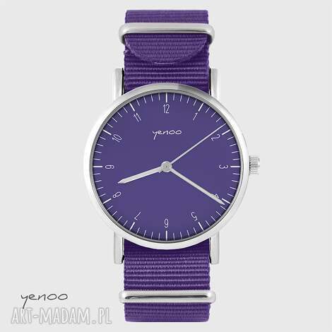 zegarek - simple elegance fioletowy, nato, bransoletka nylonowy prezent