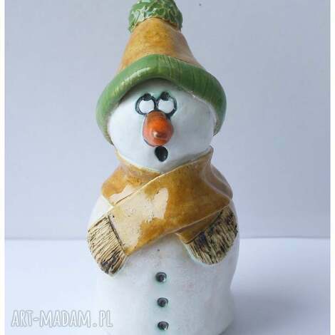 Bałwanek z ceramiki handmade 14 cm - patynowana figurka