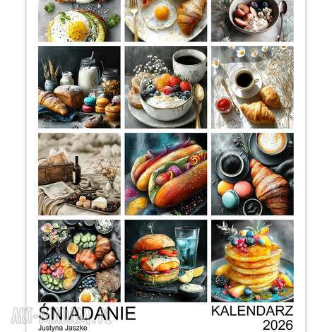 kalendarz 2026 śniadanie 15x21 cm zestaw grafik, prezent, prezent
