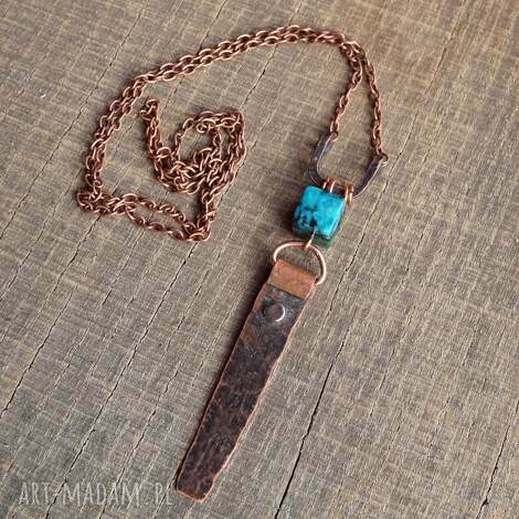 AleksandraB, naszyjnik - wisior z oksydowanej miedzi i turkusu 2, naszyjnik miedziany