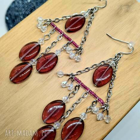 kolczyki koralikowe ze szklanymi fioletowo - brązowymi pastylkami