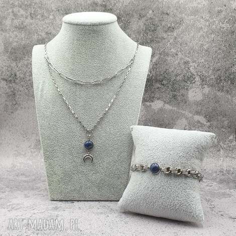 zestaw biżuterii chainmaille - lapis lazuli, lunula, księżyc set, stal