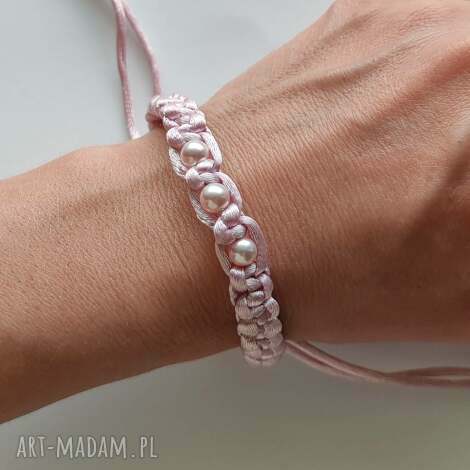 Okrągła bransoletka z białą perłą - regulowana handmade