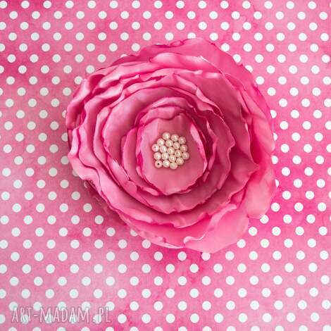 broszka kwiat - peonia różowa (kwiatek, szyta, elegancka, ślub, dla niej)