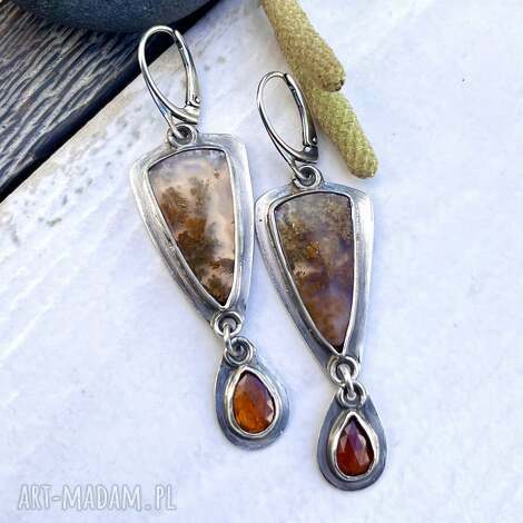 agat, kyanit i tajemnica jeziora, srebrne kolczyki, kolczyki z agatem, wiszące