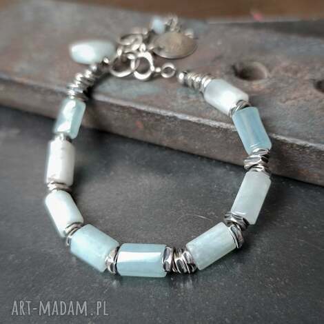 Bransoletka z akwamarynu - srebro 925 handmade, zawieszki i regulowana