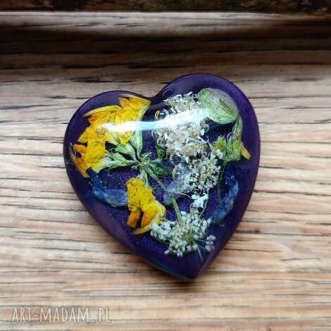 magnes z żywicy na lodówkę - lawendowe serce natury, prezent