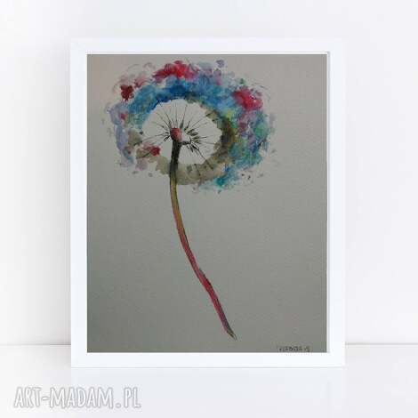 Kolorowy dmuchawiec - akwarela abstrakcja 18/24 cm, ręcznie malowany obraz