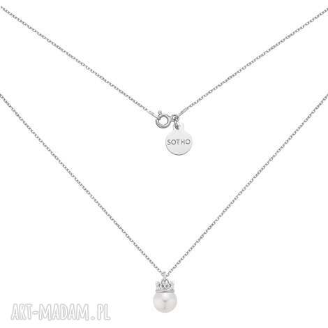 Srebrny naszyjnik z perłą w koronie - srebro 925 Anti-Tarnish, długość 45 cm (Sotho)