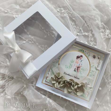 kartka ślubna z parą młodą - złota kartka, prezent ślubny