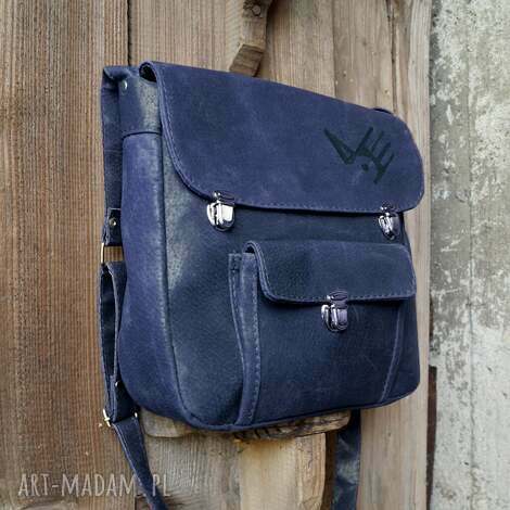 prl teczka ahoj skóra niebieska, tornister torba damska, unisex