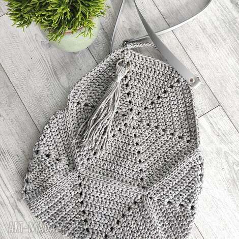 Szara torba ze sznurka na ramię handmade - zapinana na magnes