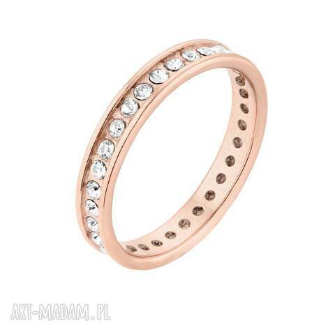 obrączka z różowego złota z bezbarwnymi kryształami preciosa r.14