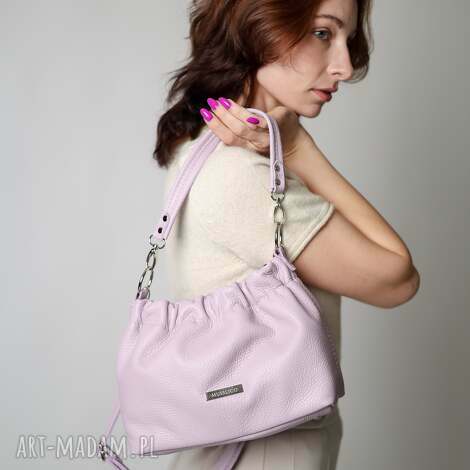 Torba typu Cloud lila ze skóry naturalnej - na ramię i crossbody