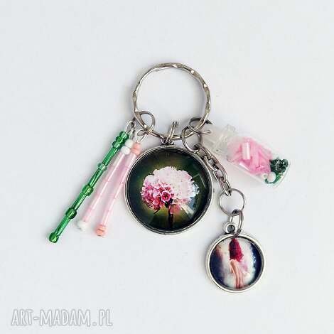breloczek - różowy kwiat, wróżka kluczy, elf prezent