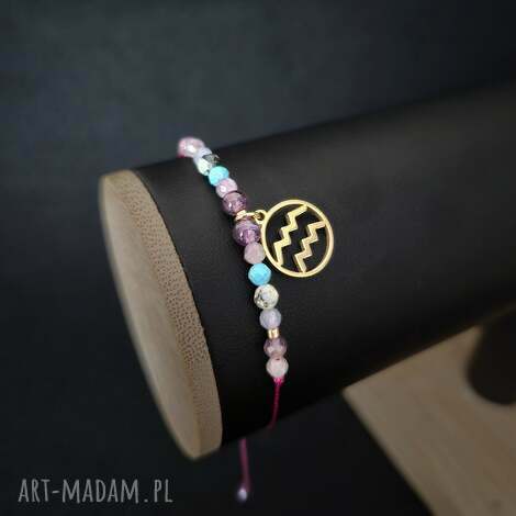 staghorn bransoletka zodiakalna wodnik - wersja ze złotem akwamaryn, ametyst