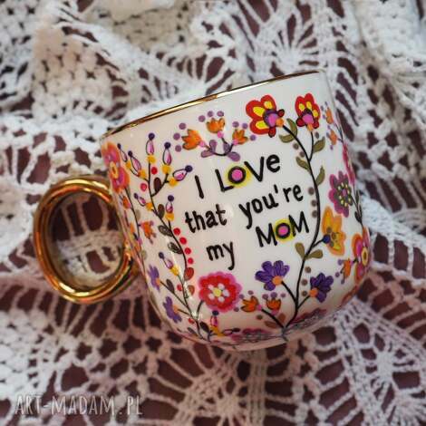 ręcznie malowany kubek dla mamy love mom, malowana porcelana na dzień matki