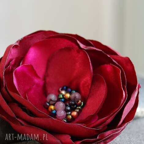 bordowa elegancka broszka przypinka kwiatek do marynarki sukienki, broszka przypinka