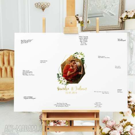 Romantyczny obraz a"la księga gości w wieńcu kwiatów 55x80 cm - personalizowany na ślub i wesele (handmade)