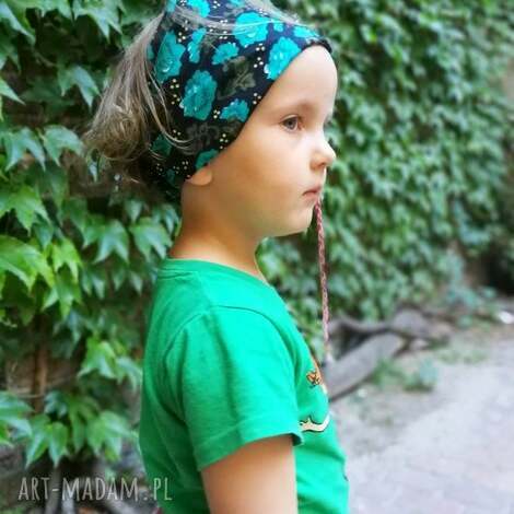 Opaska dziecięca boho w kwiaty etno - szeroka na gumce 51-55 cm
